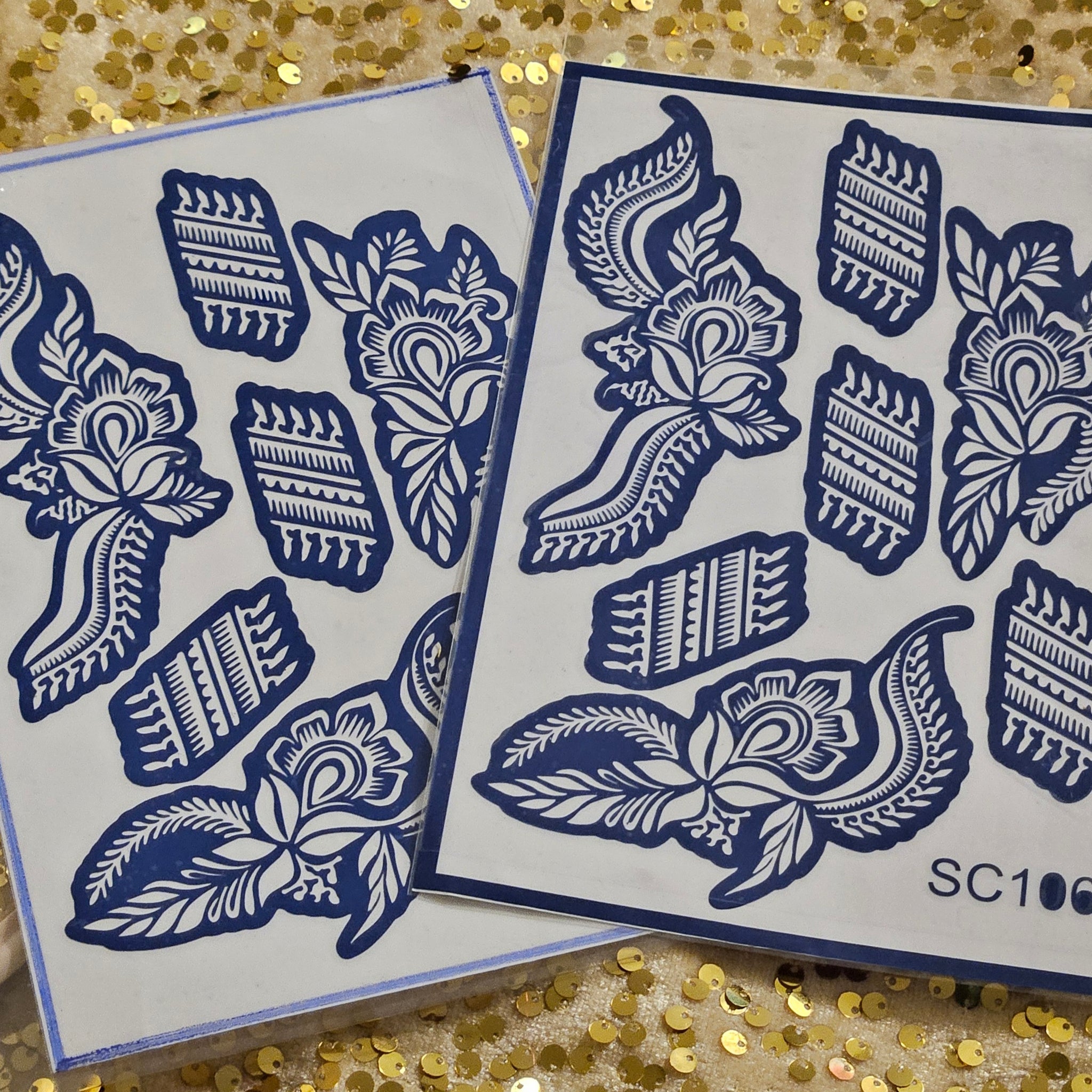 Aqua Blossom henna stencils - SC106