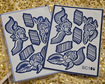 Aqua Blossom henna stencils - SC106