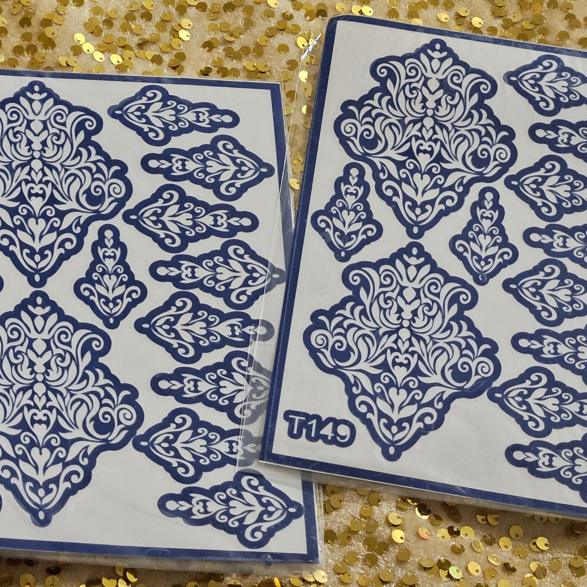 Navy Blossom henna stencils - T149